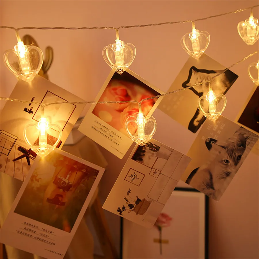 

1.5/3/6M Card Photo Clips Fairy String Light Battery Operated Star Heart Shape Christmas Party Garlands Light String