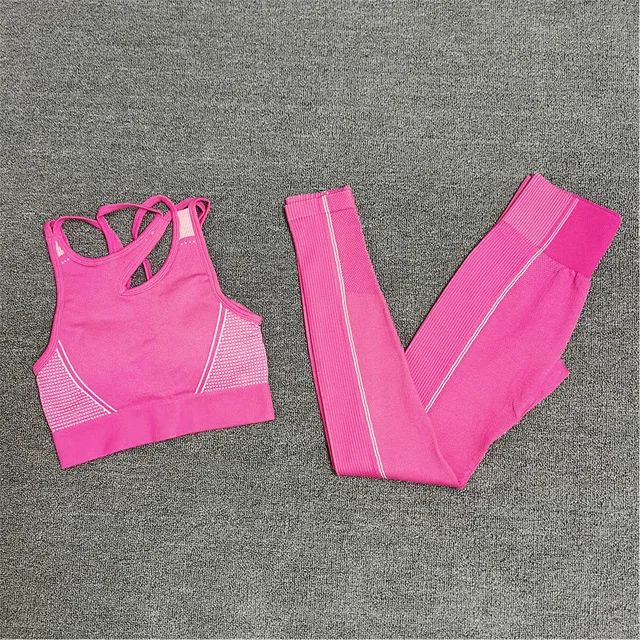 Seamless Sport Set Women 2 Pieces Crop Top Bra Long Leggings Sport Suit Workout Outfit Active Fitness Yoga Gym Wear