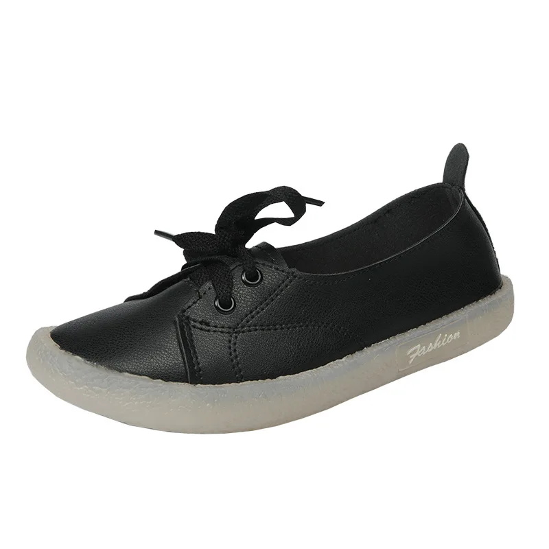 

2021Woman Pu Leather Solid Flat Shoes Women's Sneakers Lace Up Slip on Casual Fashion Shoes 2021 New