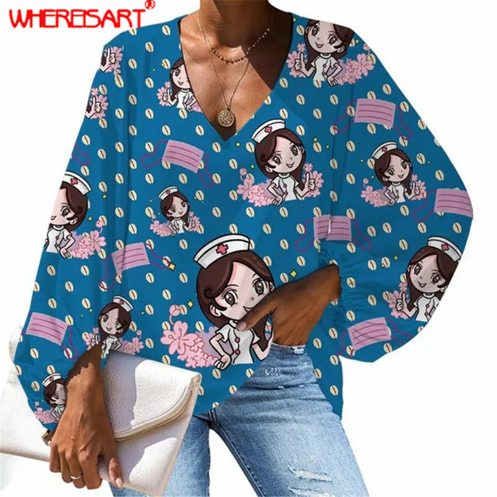 Женская шифоновая блузка с V образным вырезом и рукавами фонариками|Блузки| |