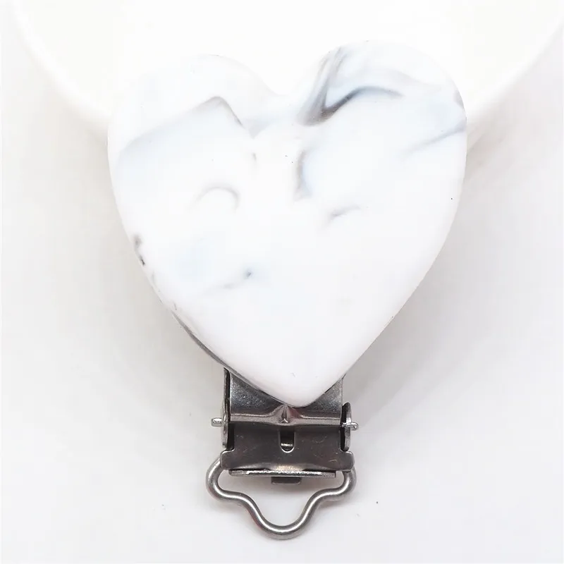 Chengkai 10pcs Silicone Heart Teether Clips Baby Shower Pacifier Dummy Soother Nursing Charm Jewelry Making Holder Clips - Цвет: Marble