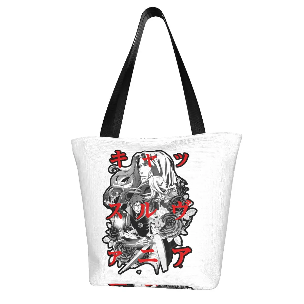 Castlevania Group Shot Kanji Overlay Shopping Bag Aesthetic Cloth Outdoor Handbag Female Fashion Bags