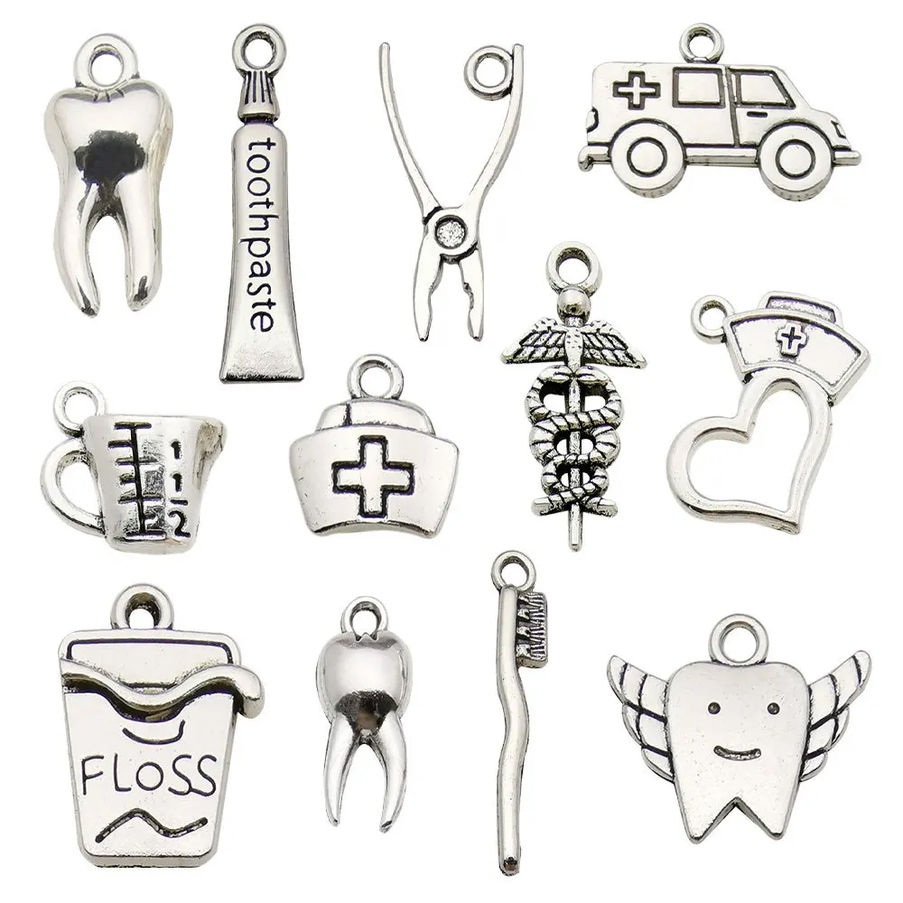 

72pcs/lot Tibetan silver Dentist Ambulance Charms for Hip-hop Necklace Choker Bracelets Handmade Jewelry Making Supplies