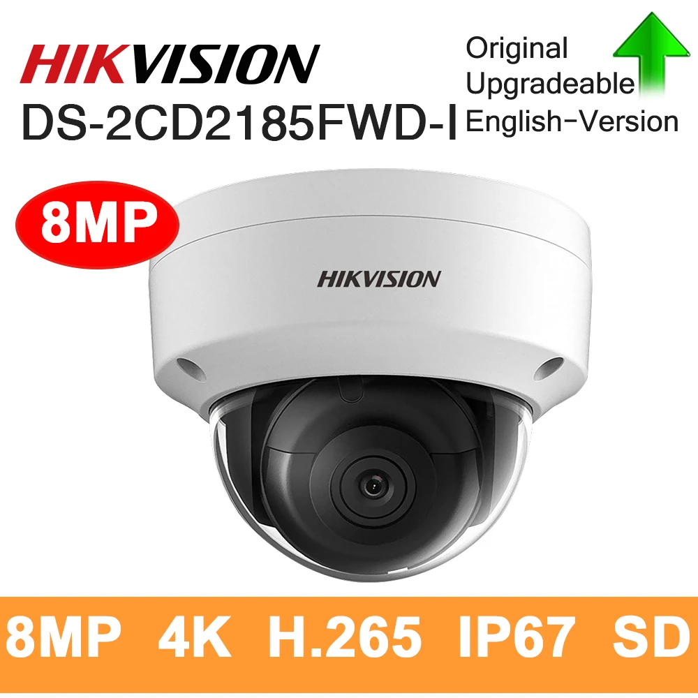 Hikvision оригинальная ip-камера 8MP ИК Фиксированная купольная DS-2CD2185FWD-I сетевая камера POE H.265 обновляемая CCTV безопасность H.265 IP67