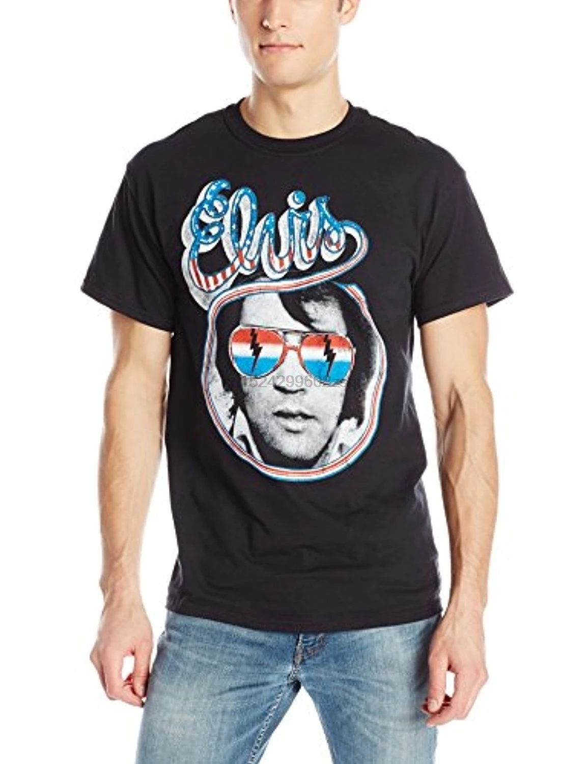 FEA мерчандайзинг Мужская Элвиса Пресли Красный Белый Синий Фото футболка| |