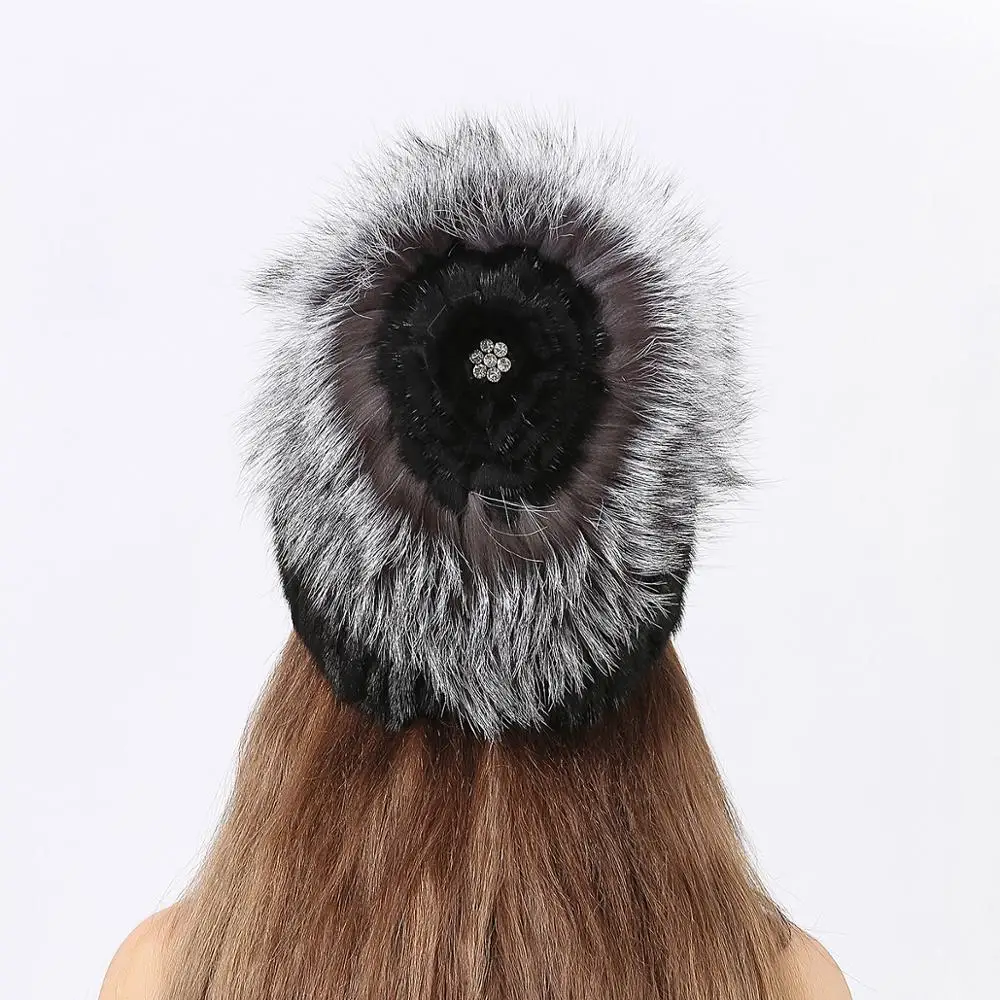 Новый дизайн 2019 Вертикальная шапка из Меха чернобурки осень-зима теплая