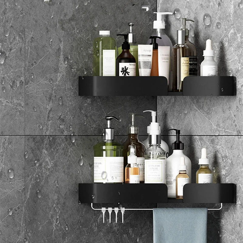 wall mounted corner storage rack black bathroom shelf shower storage triangle shelves towel bar bathroom accessories free global shipping