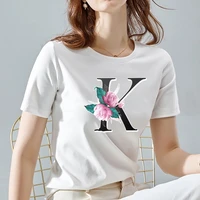 womens summer t shirt 26 flower letter series ladies generous all match high quality printed t shirt youth short sleeved shirt