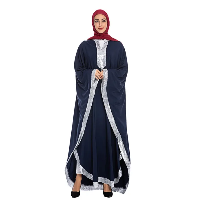 Синий Мусульманское платье-хиджаб с блестками abaya s Djellaba Femme кафтан марокканский кафтан Дубай турецкие платья ислам одежда для женщин Оман - Цвет: Синий