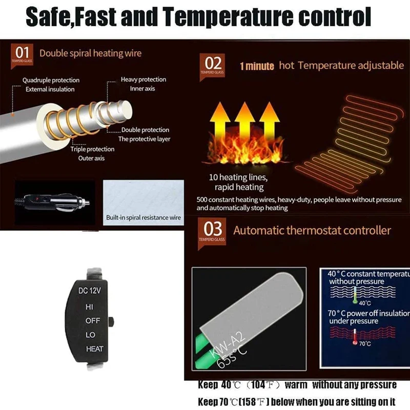 

12V Heated Car Plush Rear Seat Cover Cushion Winter Heater Warmer Control Temperature Electric Heating Seat Pad, 1 PCS