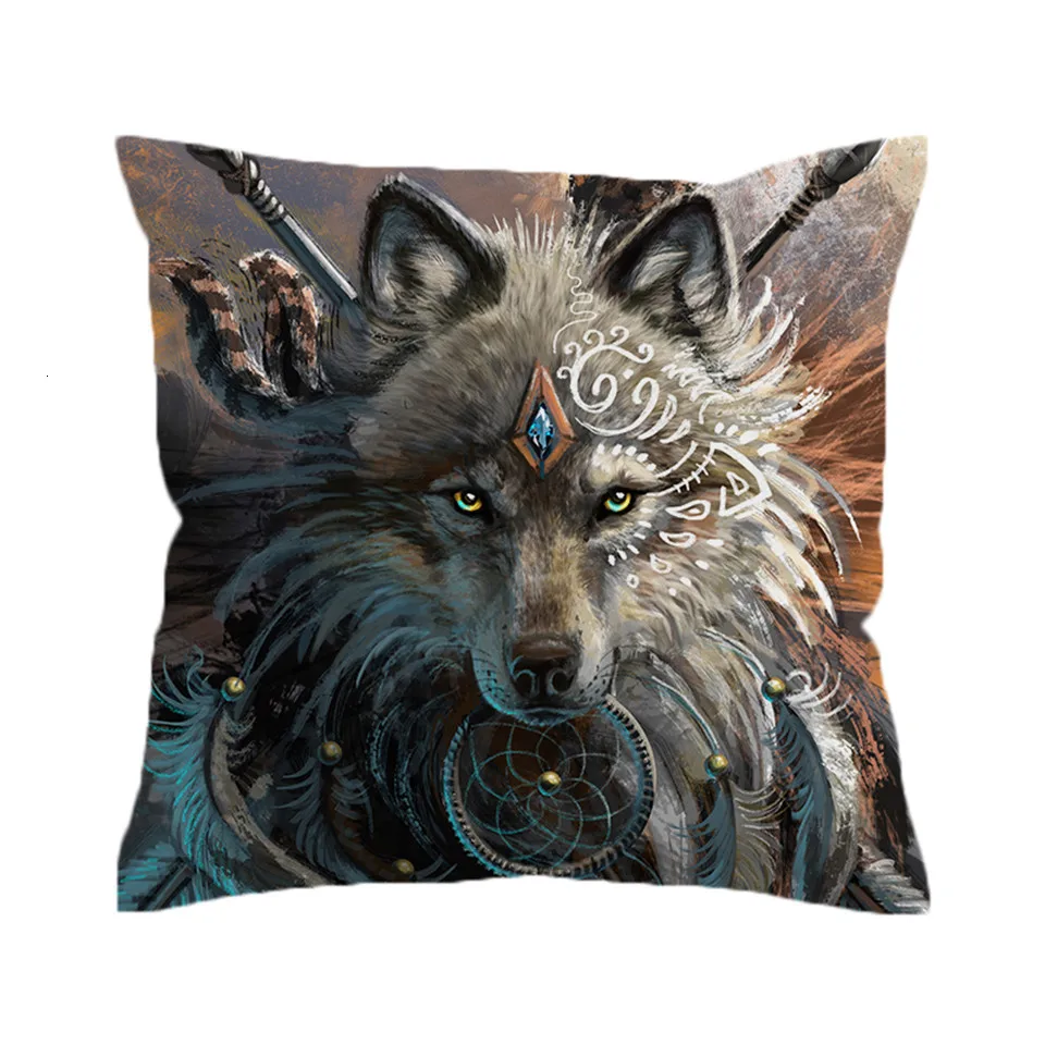 Wolf Warrior Чехол для подушки SunimaArt с изображением воина волка, диких животных, чехол для подушки с этническим волком, чехол с изображением Ловца снов, декоративная наволочка - Цвет: Wolf Warrior