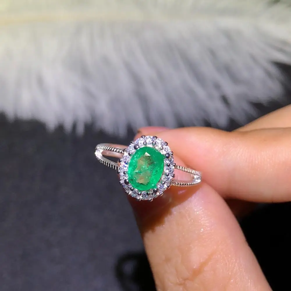 925 Серебряное инкрустированное кольцо с натуральным изумрудом мужское Размер 5 5*7