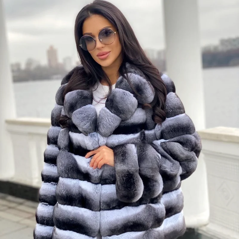 FURSARCAR  2021 New Arrival Fashion Real Rex Rabbit Fur Coat Natural Fur Jacket Slim Female Thick Warm Winter Luxury Overcoat