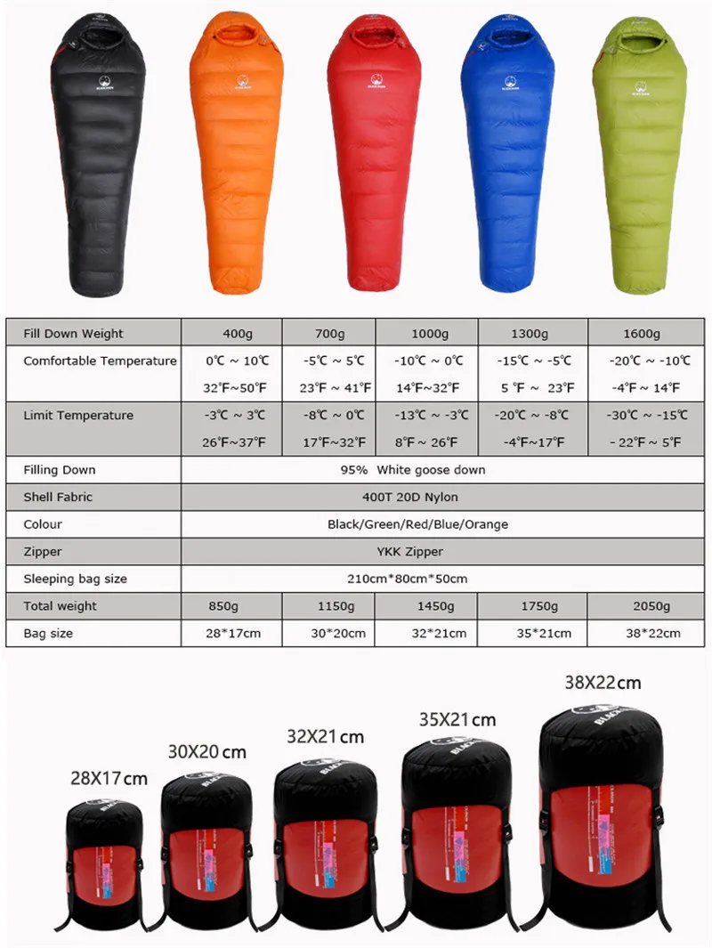 

90% White Goose Down Filled Adult Mummy Style Sleeping Bag Fit For Winter Thermal 4 Kinds Of Thickness Camping Backpack Travel
