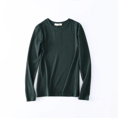 o neck green Новые тонкие женские трикотажные футболки с длинным рукавом и круглым вырезом, однотонные обтягивающие повседневные топы, зимние вязаные топы с высоким воротом - Цвет: o neck green