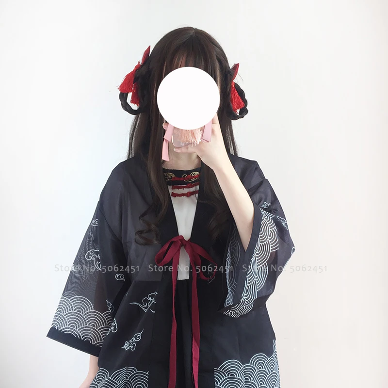 Кимоно женское в японском стиле хаори кавайная одежда с мультяшным принтом