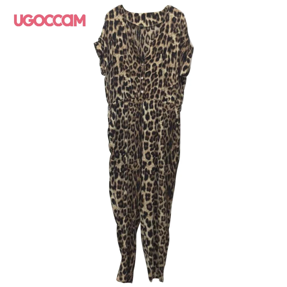 

UGOCCAM Women Comfy Leopard Jumpsuit Deep V Neck Fashion Slim Casual Bodysuit Trend Print Loose Piece Trousers