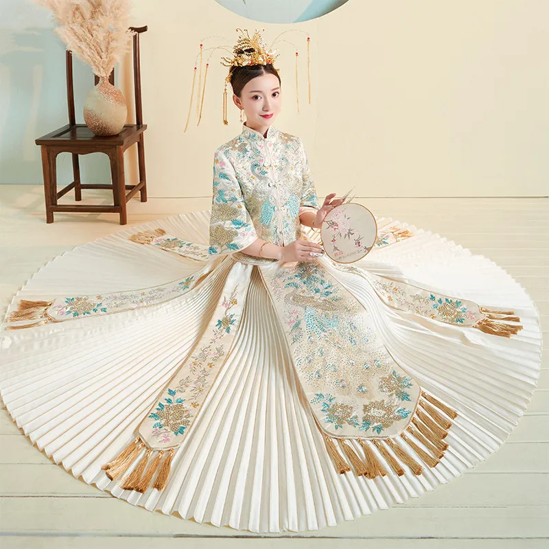 Женское китайское свадебное платье QiPao длинное вечернее с вышивкой размера плюс