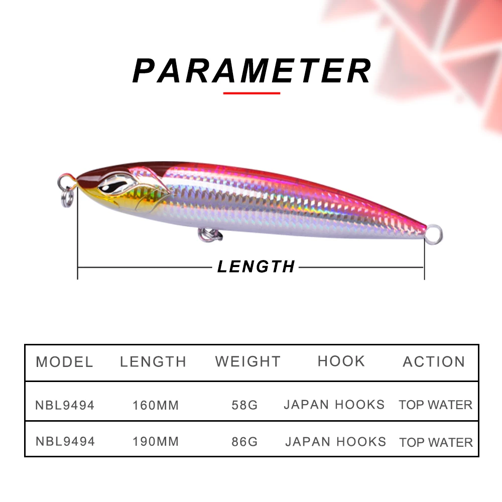 Noeby NBL9494 top water 160mm 58g 190mm 86g sea fishing lure stickbait pencil GT popper saltwater stick Hard Lure | Спорт и