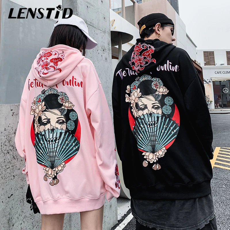 LENSTID 2019 Harajuku городская уличная Толстовка с вышивкой для мужчин в японском стиле