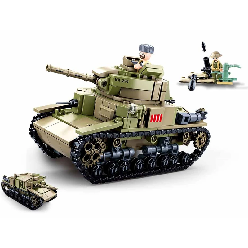 SLUBAN Военная серия Battle M13/40 Tank MOC Набор строительных блоков Оружие Армия WW2 солдаты кирпичи классическая модель детские игрушки WW II подарки