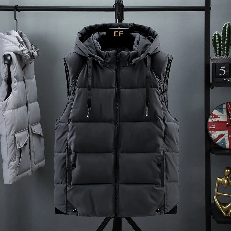 

Winter Men Fashion Large Size Down Cotton Vest Parka Men's Solid Warm Waistcoat Male Casual Hooded Sleeveless Jackets O468