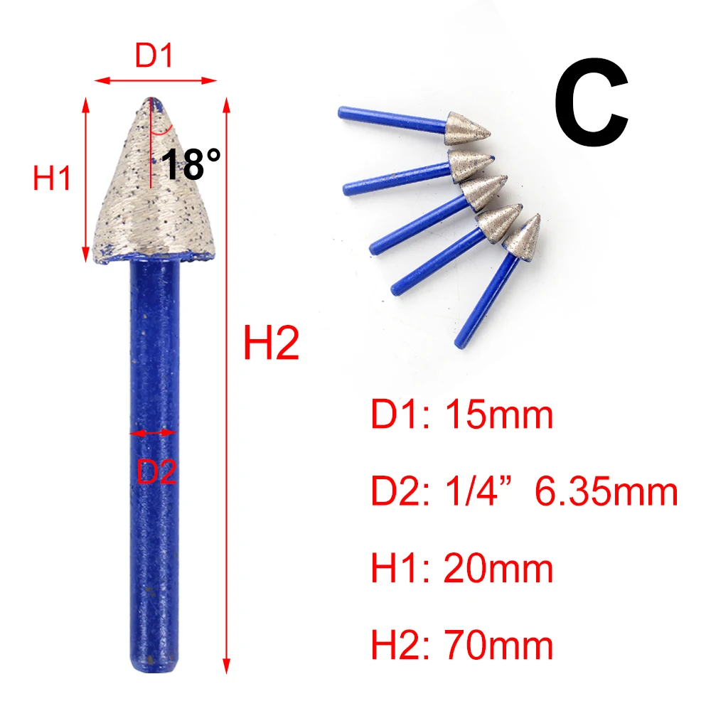 Набор алмазных насадок Raizi, 5 шт./партия, 1/4 дюйма, хвостовик для гранита, мрамора, камня, Ротационные Инструменты для резьбы, шлифовальные насадки