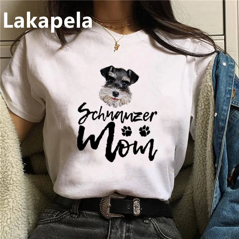 

Schnauzer Mom T Shirt Women Vintage White Dog Lover Gift Tee Shirt Femme Summer Top Clothes Graphic Tshirt Camisas Mujer T-shirt
