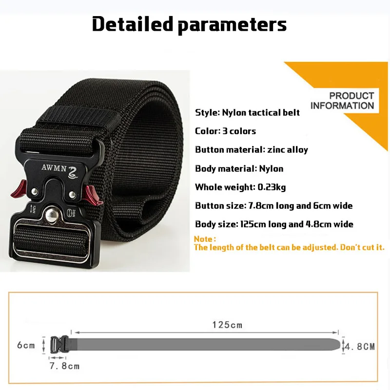 

4.8cm Width Men Belt Nylon Tactical Army Belt Trousers Metal Buckle Canvas Belts Outdoor Training Black Military Waist Belt