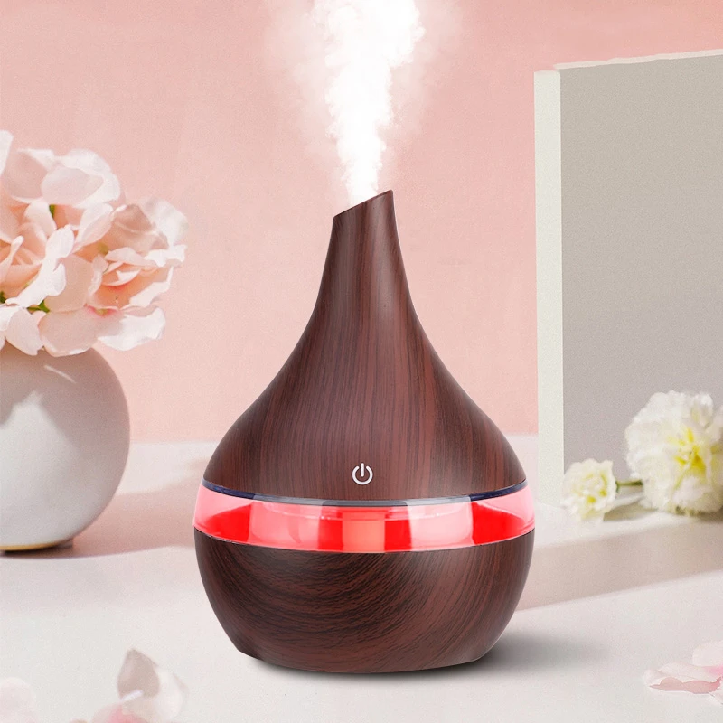 

300ML USB Electric Humidifier Essential Aroma Oil Diffuser Ultrasonic Wood Grain Air Humidifier USB Mist Maker With LED Light