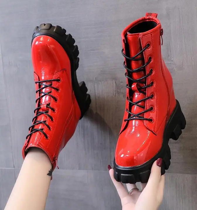 

Winter boots women shoes new square heels women Internal increase boots women lace-up ankle boots winter woman botas mujer