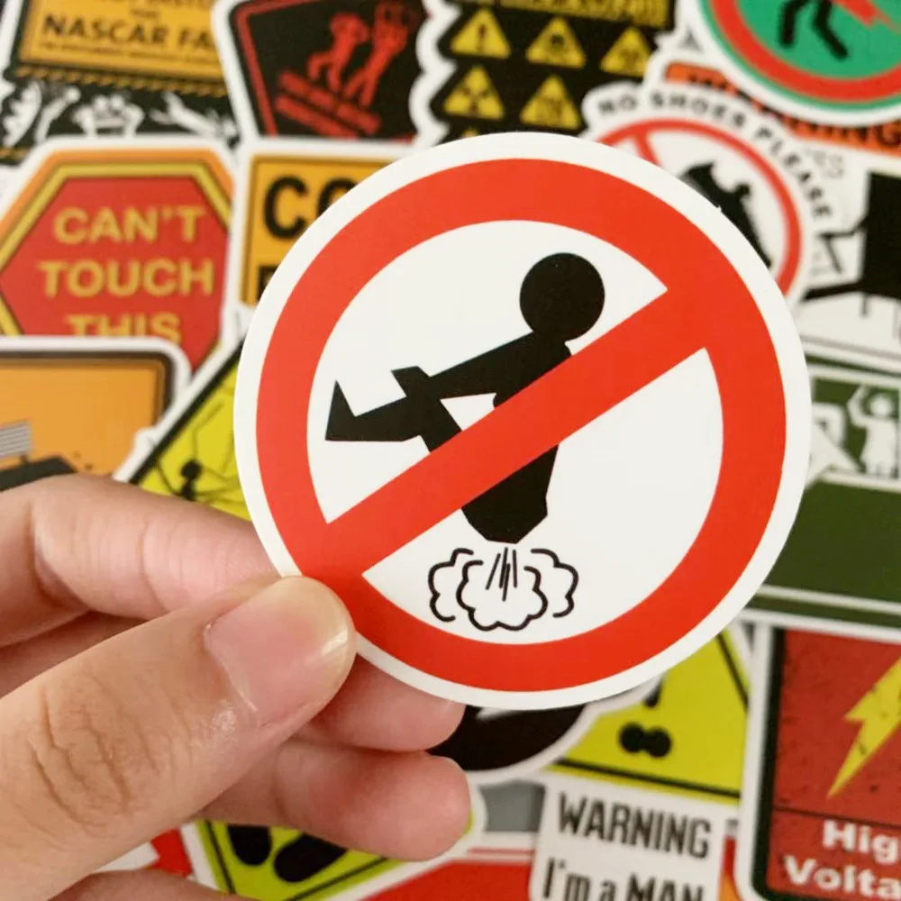 

Warning Sign PVC Graffiti Sticker Aesthetic Notebooks Scrapbooking Accessories Phone Child Sticker Flakes 50PCS