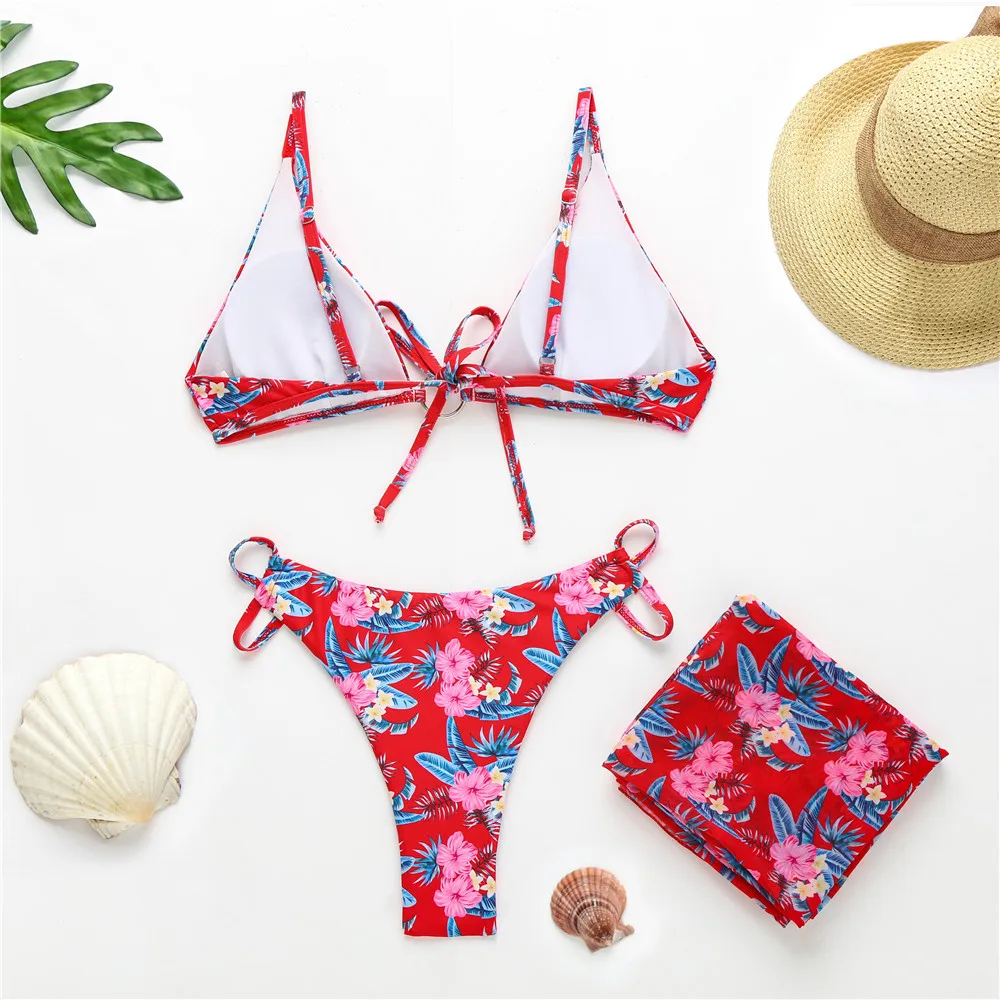 2020 сексуальный комплект бикини из трех предметов с рукавами колокольчиками