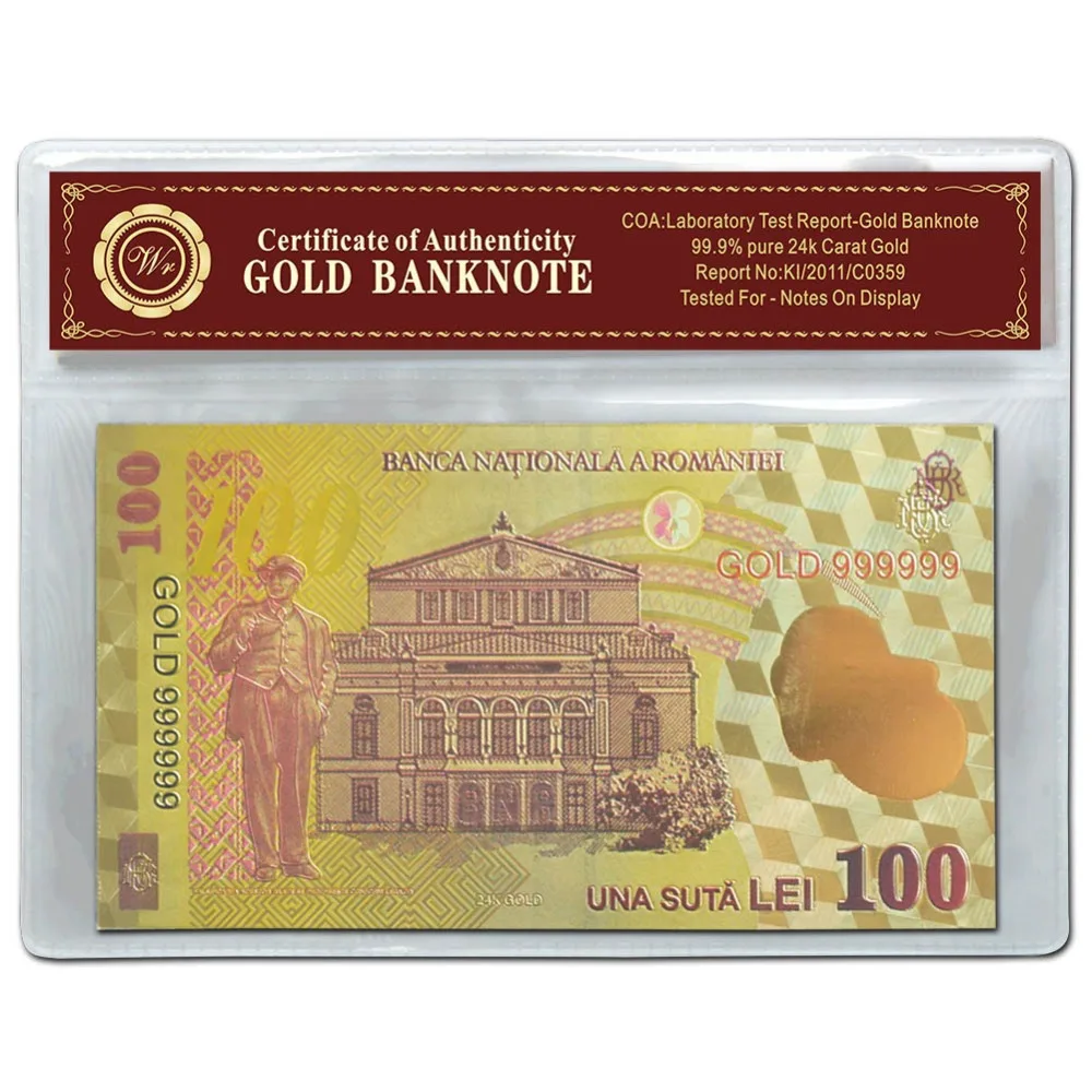 Поддельные цветные золотые банкноты из Румынии 100 бумажные RON украшение для