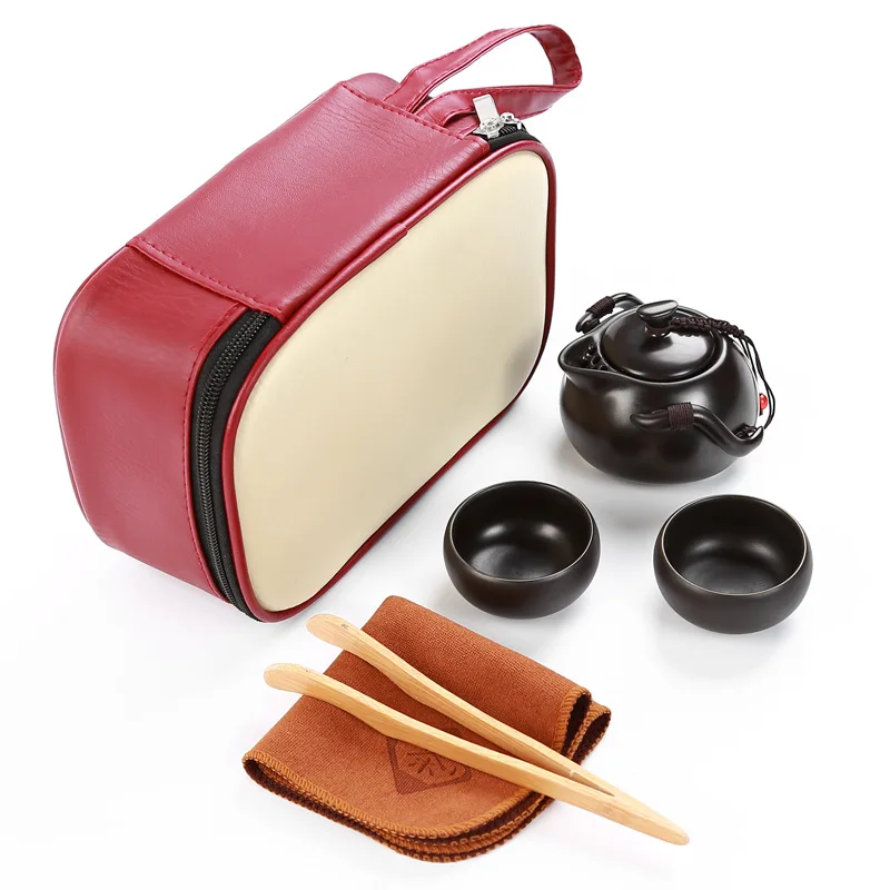 

9 PC Tea Set Chinese Travel Ceramic Portable Teacup Towel Purple Sand Teapot Tea Tray Kung Fu Tea Set Mug of Tea Ceremony Teapot