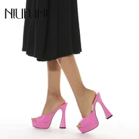 niufuni pink platform women slippers summer peep toe sexy thick high heels sandals slippers female slip on slides shoes pumps