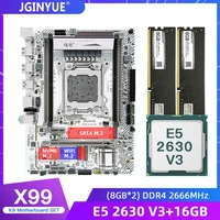 jginyue x99 motherboard lga 2011 3 set kit with xeon e5 2630 v3 ddr4 16gb28gb2666mhz ram wifi nvme m 2 x99 plus v2