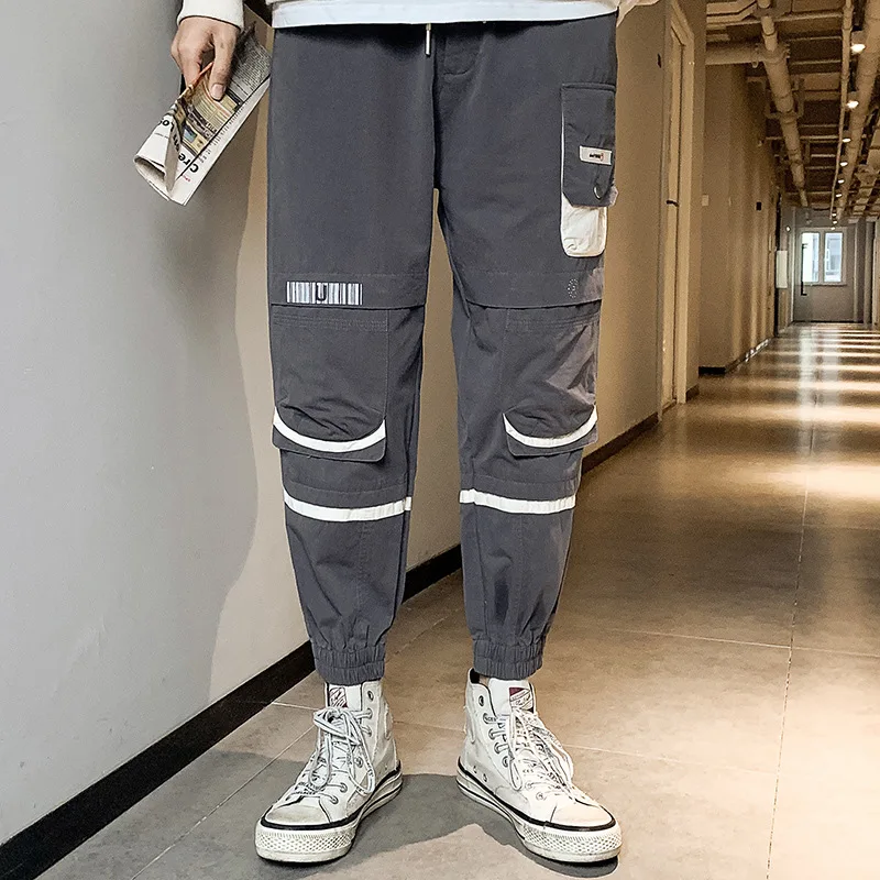 

Джоггеры мужские с эластичным поясом, уличная одежда, хлопковые брюки с лентами, повседневные штаны в стиле хип-хоп, лето 2021