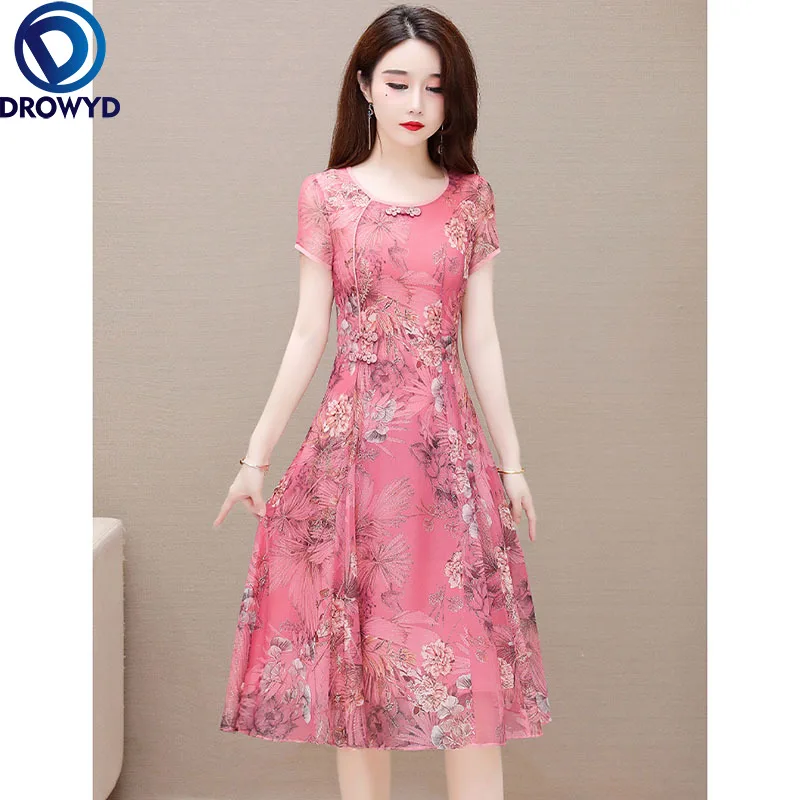 

Summer 2021 Print Floral Long Beach Dress Women Sundress Sexy O-neck Loose Elegant Vintage Pink Dresses Bodycon Party Vestidos