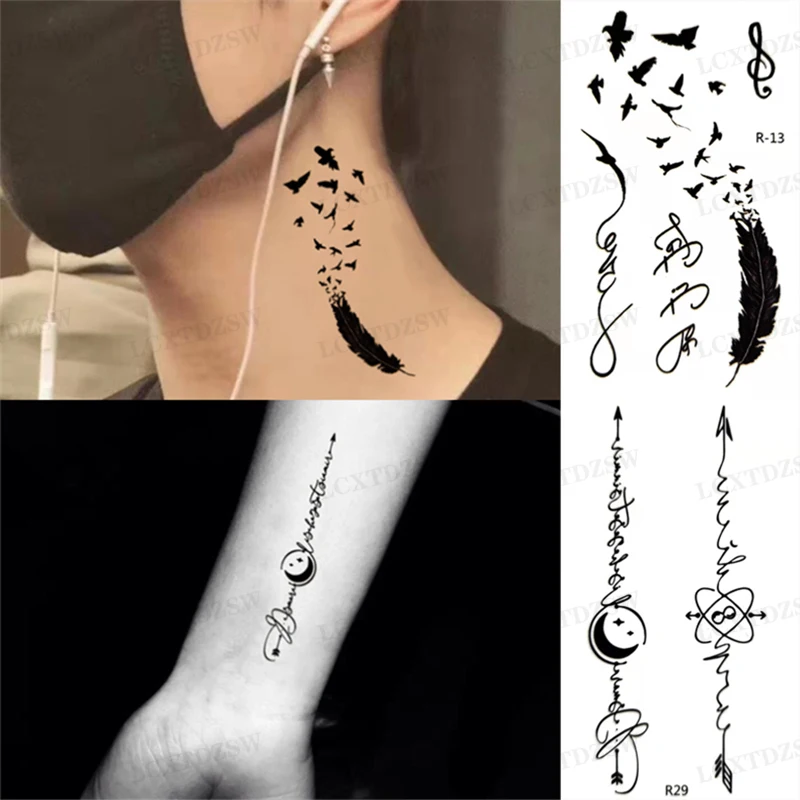 Ankle Black Flower Flash Waterproof Fake Tattoos Temporary Sticker Women English Letter Tattoo Stickers Men And Women Body Art