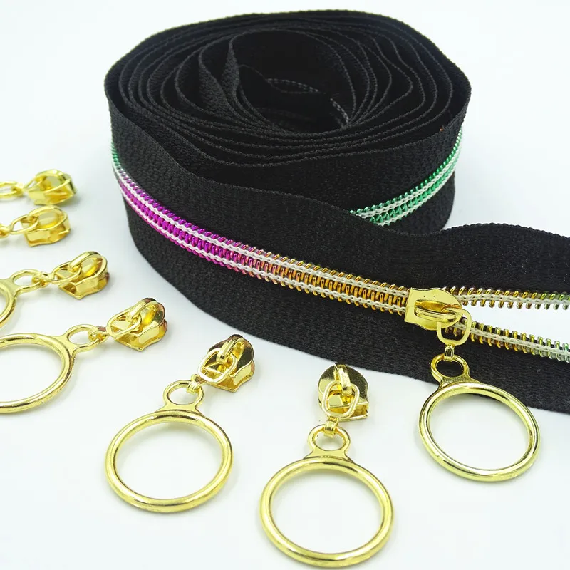

10 Meters Long Colorful Teeth 20 Pcs slider Nylon Sewing DIY 5# Teeth Liner Colored Nylon Zipper