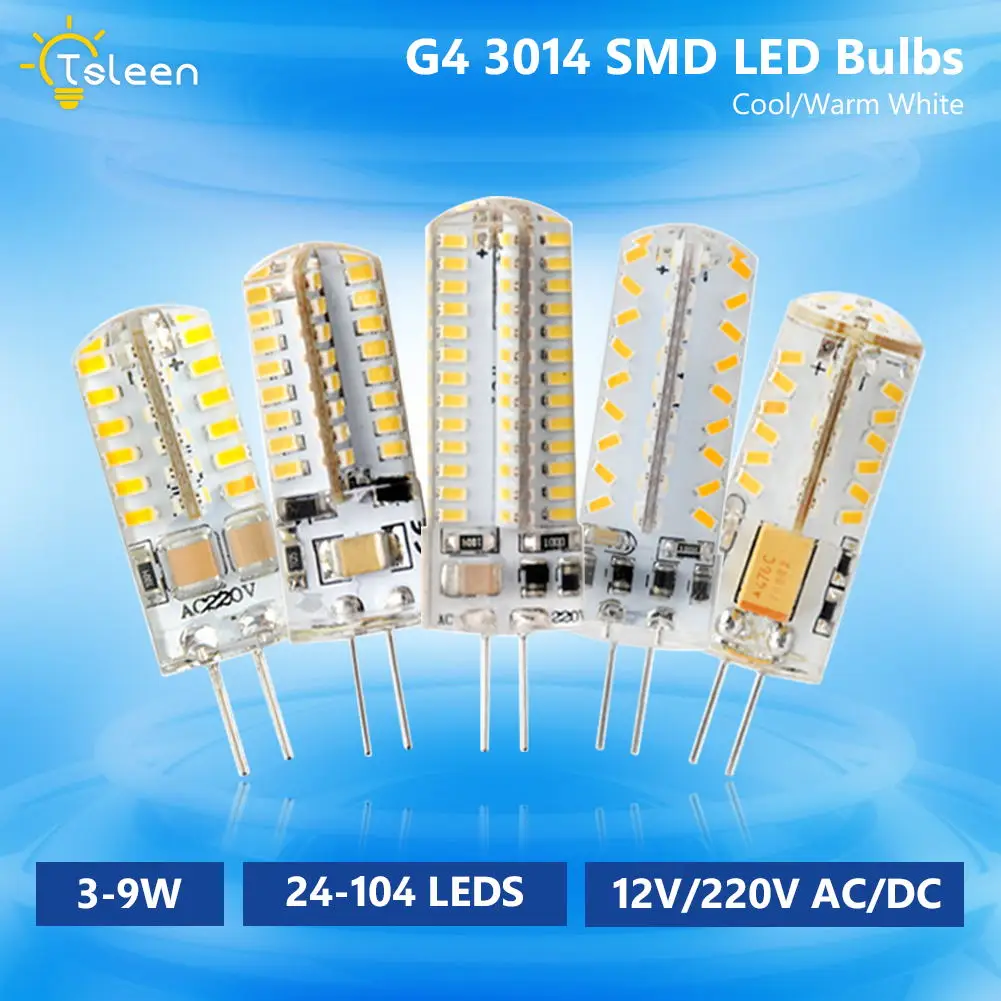 

12V AC/DC Halogen G4 Lamps Chandelier Light Replace 3W 5W 6W 8W 9W LED Silicone Bulb 220V G4 3014 SMD LED Crystal Lamp Light