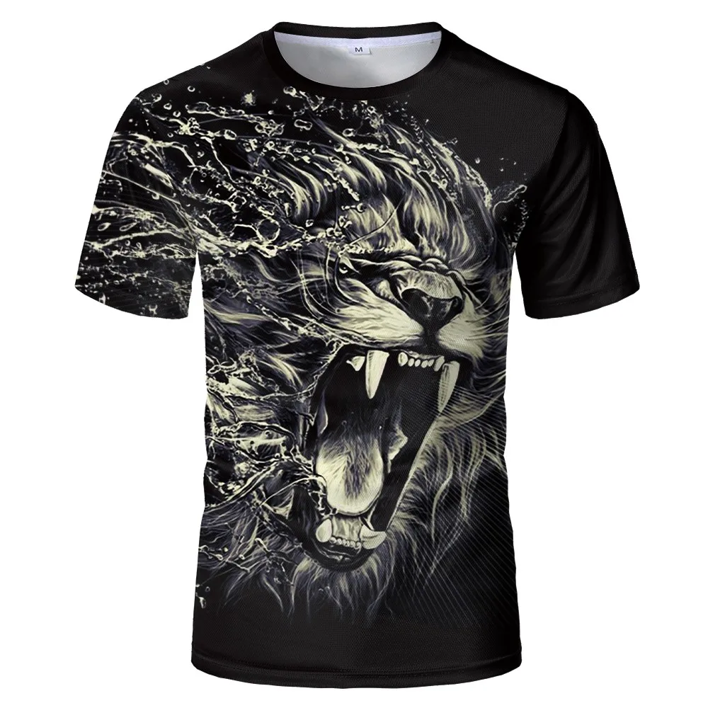 

3d Print T-shirt Men Popular Lion T Shirt Funny Fashion Animal Lion Pattern Short Sleeve O Neck Top Tee Summer