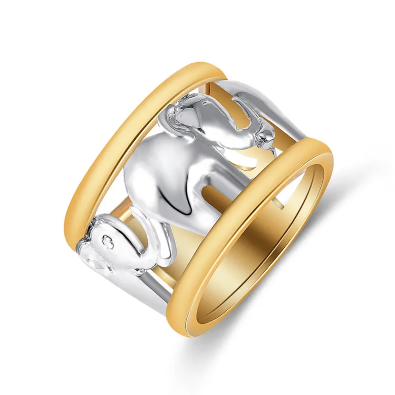 Silver Gold Ring Кольцо в стиле панк, золото, серебро, для женщин и мужчин, уникальный резчик, полый слон, кольцо, антикварные ювелирные изделия, подарки - Цвет основного камня: Silver Gold Ring
