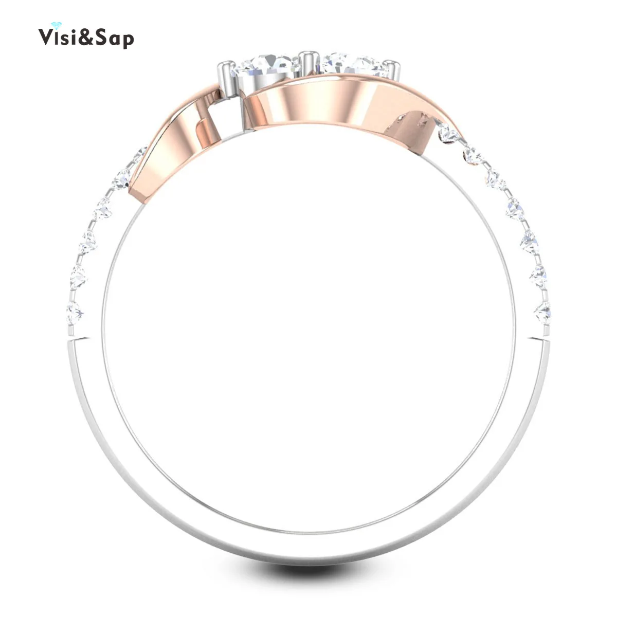 Visisap Creative Simple Cross Surround Two Color Zircon Engagement Rings for Women Inlaid Shiny Lady Ring Dropshipping B2383 | Украшения и