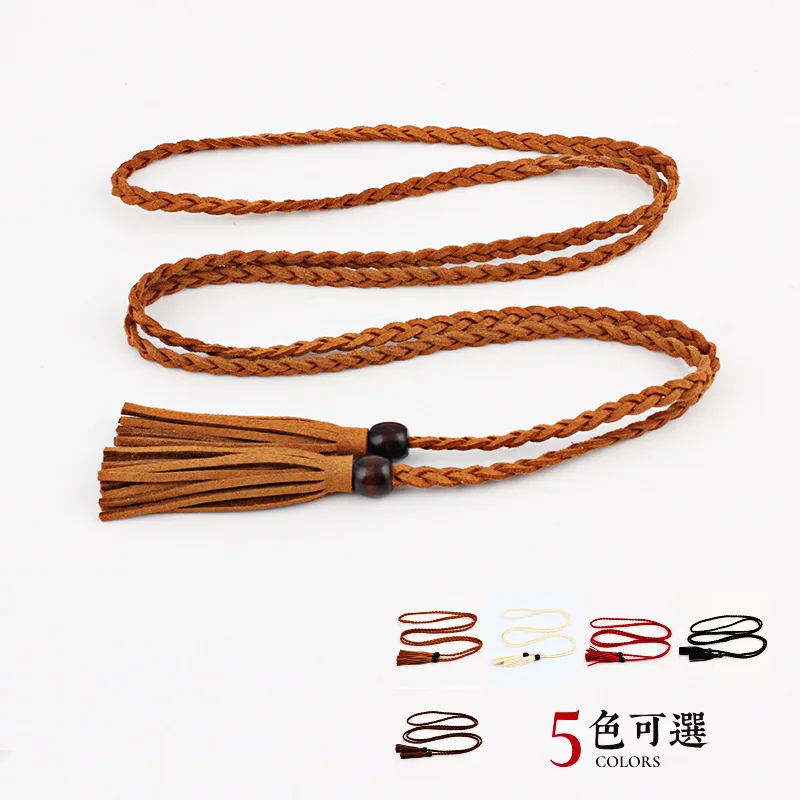 

Women Ladies Braided Belt PU Leather Tassel Thin Waist Tassles Rope Belts Waistband SE31
