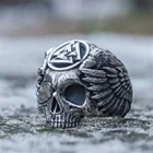 Винтаж в готическом стиле, один с воронами кольцо с черепом мужские Viking Valknut Скелет кольцо в стиле хип-хоп норвежский амулет ювелирные изделия
