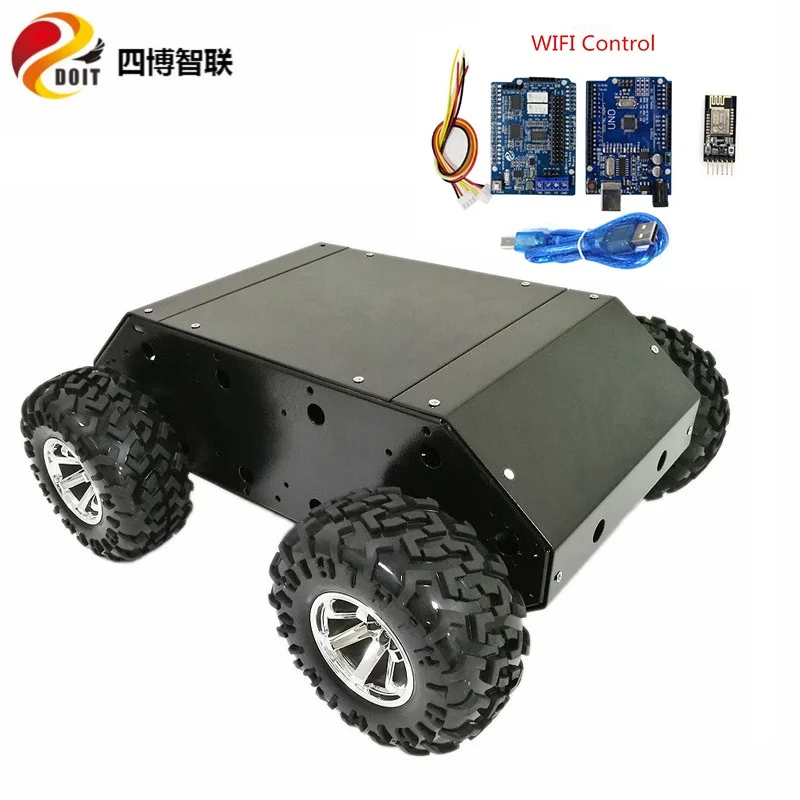 SZDOIT with Control Kit Large Load Metal 4WD Smart Car Chassis 4-Drive Robot Platform 130mm Rubber Wheel DIY Unassembled Toy | Игрушки и