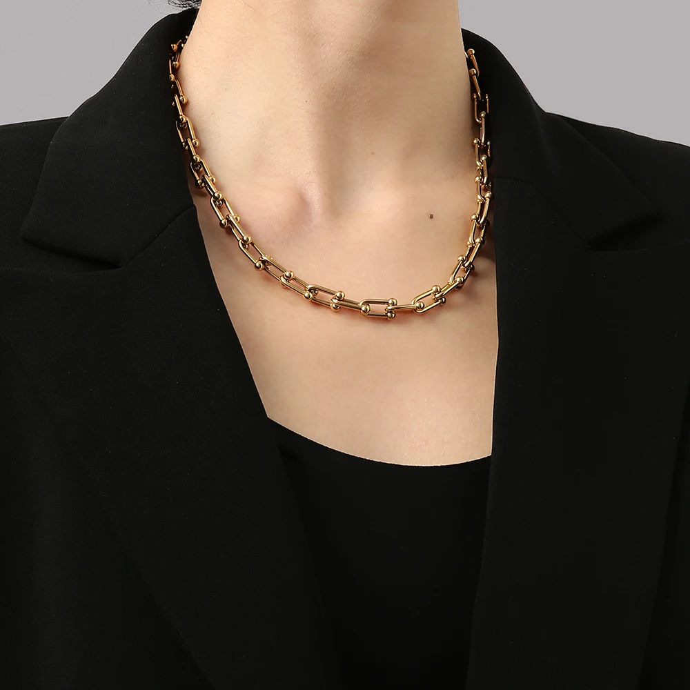 

Stainless Steel U Heavy Duty Chain Necklace For Women Gold/Silver Color Metal U Chunky Chain Choker Collier Women's Neck Chain