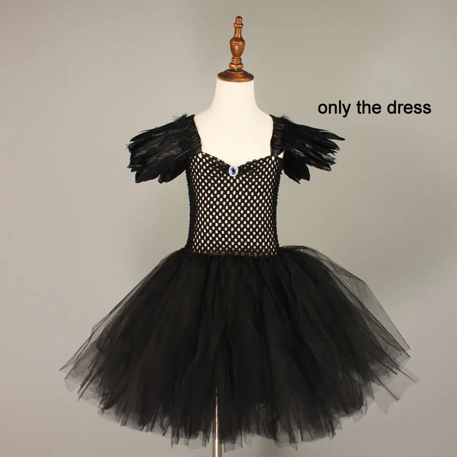 only dress Темно-готическое черное платье для хэллоуинская пачка с блестящими крыльями для девочек на Хэллоуин, Вечернее Бальное Платье, Костюм злой ведьмы - Цвет: only dress